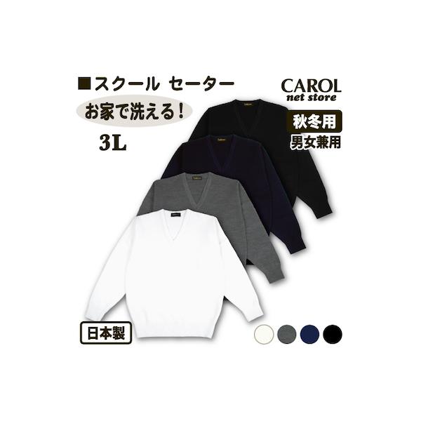 ニットセーター 秋冬用 スクールセーター 3L 制服 日本製 オフホワイト