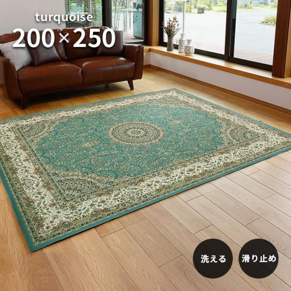 HAGiHARA（萩原） ラグ ターコイズ 200×250 cm 洗える 撥水 滑り止め