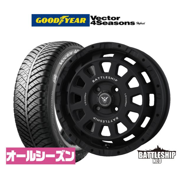 オールシーズンタイヤ ホイール4本セット BADX ロクサーニ バトルシップ NEO(ネオ)(4-100) グッドイヤー VECTOR ベクター 4Season