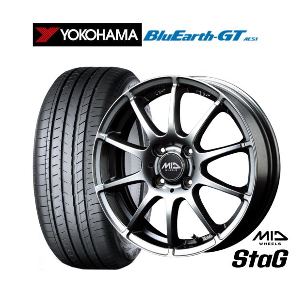 サマータイヤ ホイール4本セット MID ホイールズ スタッグ ヨコハマ BluEarth ブルーアース GT (AE51)  175/65R15