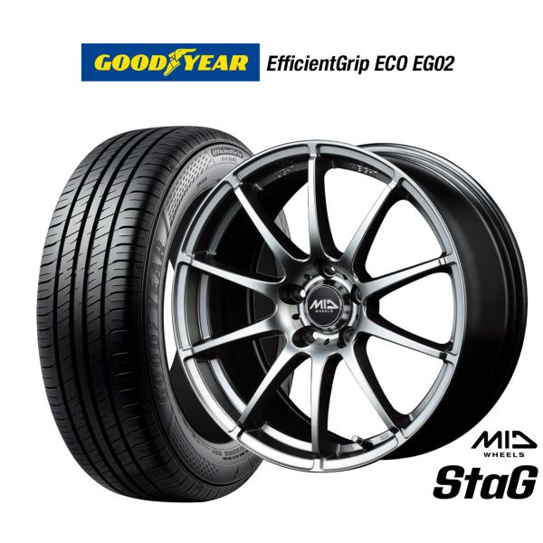 サマータイヤ ホイール4本セット MID ホイールズ スタッグ グッドイヤー エフィシエント グリップ エコ EG02 205/60R16