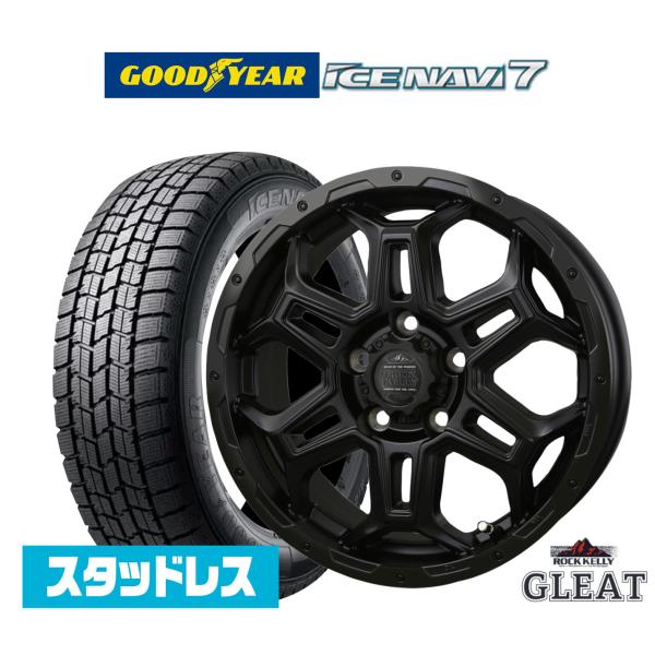 グッドイヤー ICE NAVI アイスナビ 7 日本製  205/60R16 スタッドレスタイヤ ホイール4本セット BADX ロックケリー グリート Blac