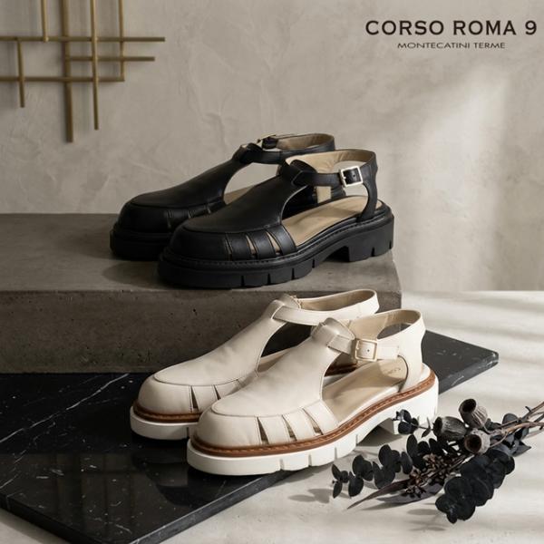 CORSO ROMA 9/コルソローマノーヴェ　レザーサンダル　37 CORSO ROMA 9 コルソローマ ノーヴェ レザーサンダル 厚底 トゥグルカ
