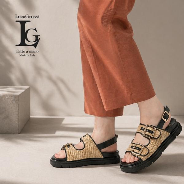 Luca Grossi ルカグロッシ サンダル レディース レザー ラフィア