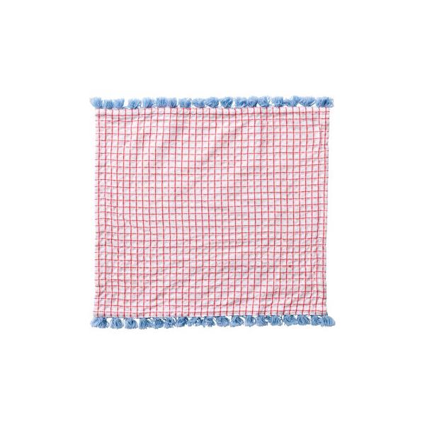 白地に格子柄を効かせ、アクセントカラーのフリンジをプラスしたディッシュクロスです。乾きやすくてへたりにくいので家事や作業で大活躍します。遊び心のあるビビットなカラーリングです。クロスの内側には」かけひも」がついており、フックなどにもかけやす...