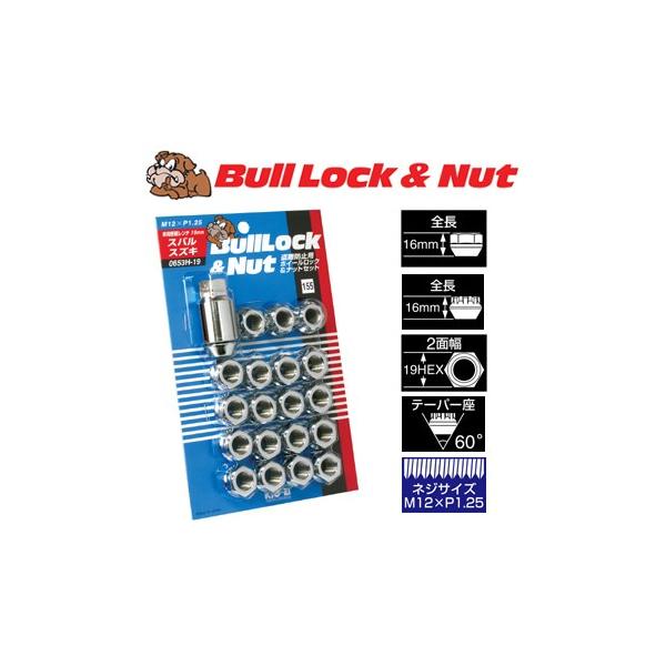 ロックナットset/貫通タイプ/インプレッサG4/スバル/M12X1.25/19mm/メッキ/ブルロック＆ナット5H5穴車用 0653H-19