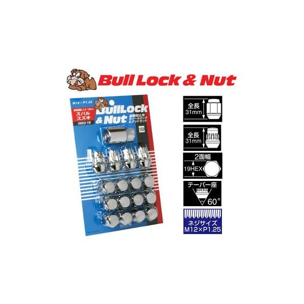 日本製 ロックナットset/エブリイランディ/DA32W/スズキ/M12X1.25/19mm/メッキ/ブルロック＆ナット4H4穴車用 0603-19
