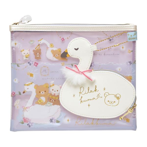 リラックマ ポーチセット スワンと金色の花 大小2個セット 白鳥