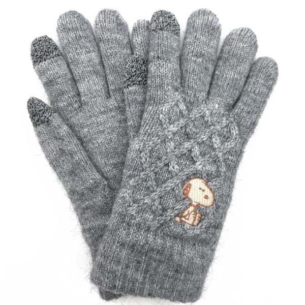 スヌーピー ワンポイント刺繍スマホ対応ケーブル手袋 みつめる