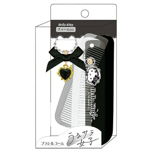 ハローキティ リボンチャーム付きブラシ&コーム ブラック 363187
