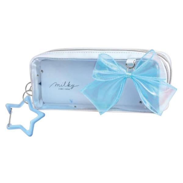 milky blue ツインファスナーペンケース リボン 筆箱 ふでばこ