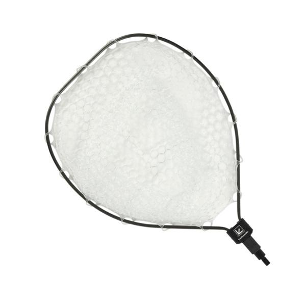 魚に優しいラバー素材のランディングネットは管理釣り場等リリース前提の釣り場で特におススメ。ネジ部はW1/2サイズで取り換え可能。別売のキャッチバー改カーボンランディングギアにも取り付け可能。