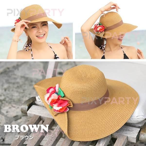 あすつく 夏リゾートのセレブ帽子 フラワークリップデザインハット コサージュ付 折りつば広麦わら帽子 Pixyparty ピクシーパーティー Buyee Servis Zakupok Tretim Licom Buyee Pokupajte V Yaponii