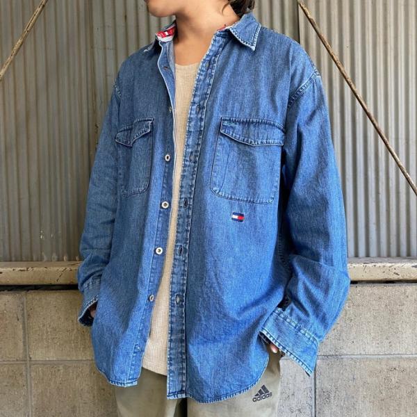 90年代 TOMMY JEANS トミージーンズ デニムシャツ メンズM