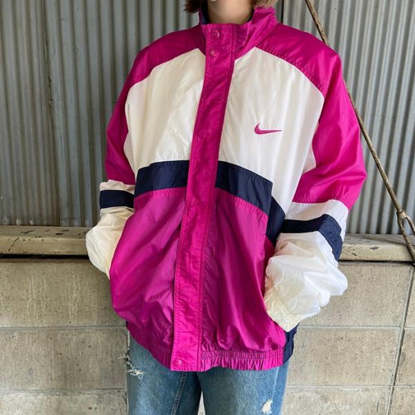 90年代 NIKE ナイキ バックロゴ 刺繍 ナイロンジャケット メンズL