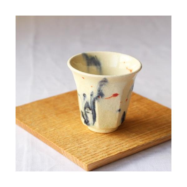 墨流し ぐい呑 お猪口 反り シノギ 廣川みのり 酒器 陶器 かっこいい 涼やか アート