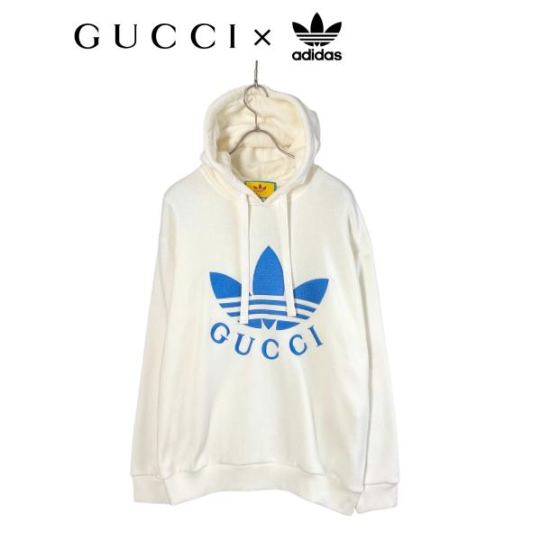GUCCI - グッチ ×アディダス   702607 XJEDA ロゴ刺繍プルオーバーパーカー レディース XXS GUCCI × adidas トレフォイルロゴ刺繍プルオーバーパーカー 702607