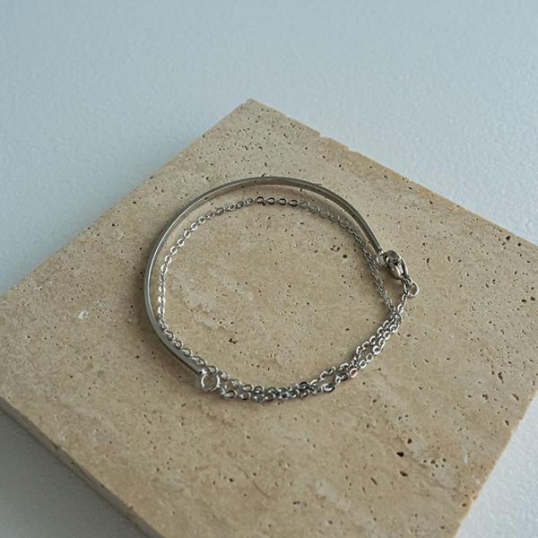 Flavor Jewelry シルバーバングル 2連 ブレスレット バングル チェーン 2連 二連 レイヤード オフィス