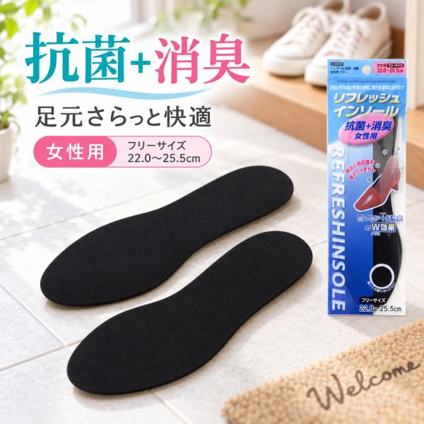 ニオイ対策 インソール レディース 女性用 中敷き 抗菌 消臭 フリーサイズ 22.0〜25.5cm 銀イオン 活性炭 クッション 革靴 スニーカー パンプス 通勤用 送料無料