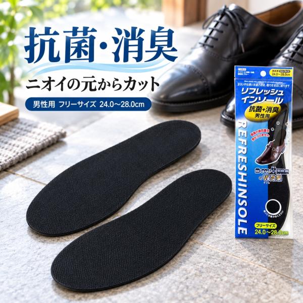 インソール メンズ 男性用 中敷き 抗菌 消臭 フリーサイズ 24.0〜28.0cm 銀イオン 活性炭 クッション 革靴 スニーカー 通勤用 送料無料