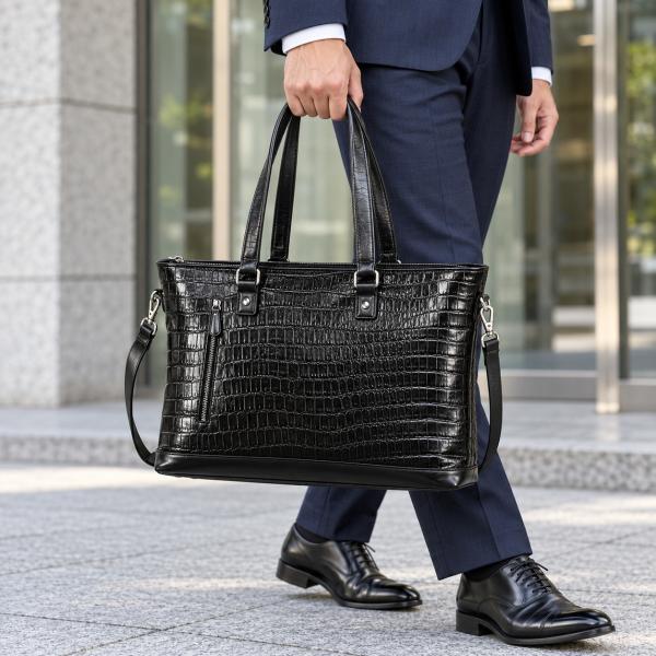 トートバッグ メンズ ビジネスバッグ ショルダーバッグ 2way クロコ 型押し B4対応 肩掛け 手提げ 通勤 ブラック BROMPTON 送料無料