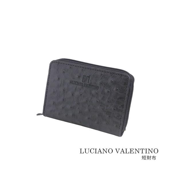 箱無し  メンズ パスケース付 コンパクト財布 本革 牛革 オーストリッチ型押し LUCIANO VALENTINO ルチアーノ・バレンチノ  短財布 ブラック luv5008bk