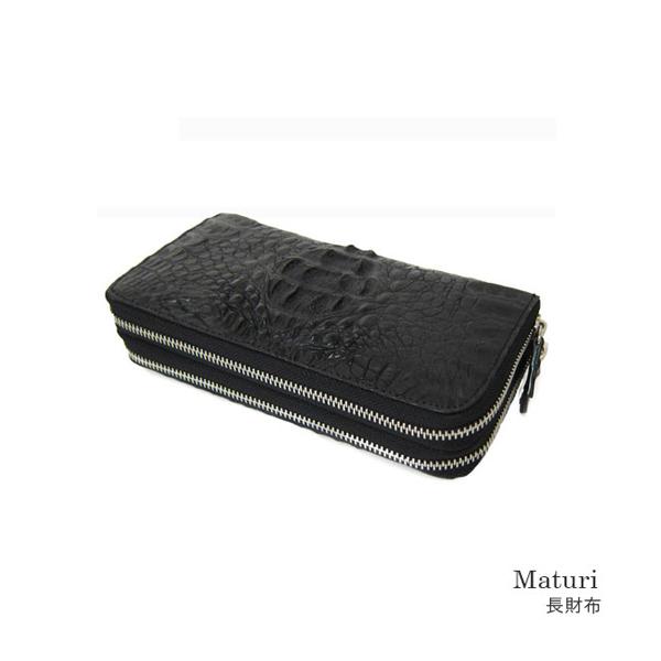 クロコダイル crocodile ラウンドファスナー カイマン 黒 ブラック メンズ カイマン種クロコダイル 鰐革×牛革 ダブルラウンド