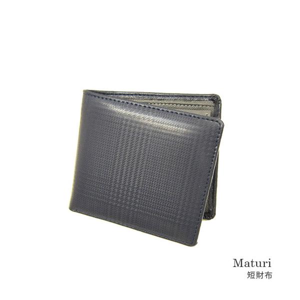 メンズ 男性用 スペインレザー 牛革 チェック柄 二つ折り財布Maturi マトゥーリ  短財布 ネイビー/ダークグレー mr073nvdgy メンズ 男性用 スペインレザー 牛革 チェック柄 二つ折り財布Maturi