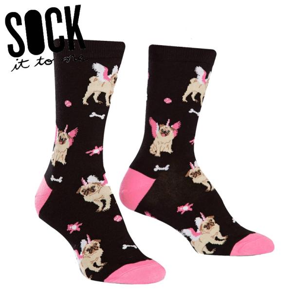 ソックス レディース クルーソックス 靴下 総柄 パグ 犬 動物 Pugasus Sock It To Me ソック イット トゥ ミー 爆買
