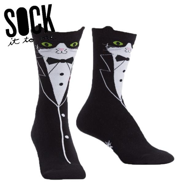 クルーソックス ソックス レディース 靴下 総柄 ハチワレ 猫 動物 Tuxedo Cat Sock It To Me ソック イット トゥ ミー 爆買