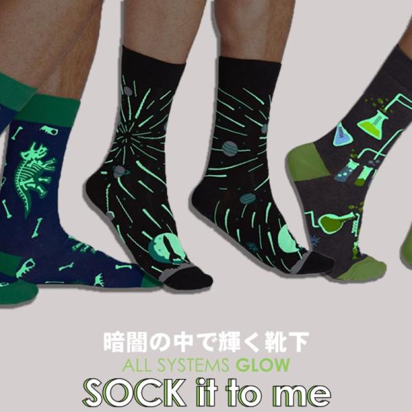 暗闇で光る 靴下 Sock It To Me ソック イット トゥ ミー クルーソックス ソックス メンズ 発光 総柄 ブランド 爆買