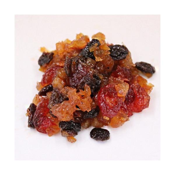 オレンジピール、レーズン、チェリー、レモンピール、パインをそれぞれ砂糖づけして、混合したきくやオリジナル配合です。パウンドケーキ等に最適です。