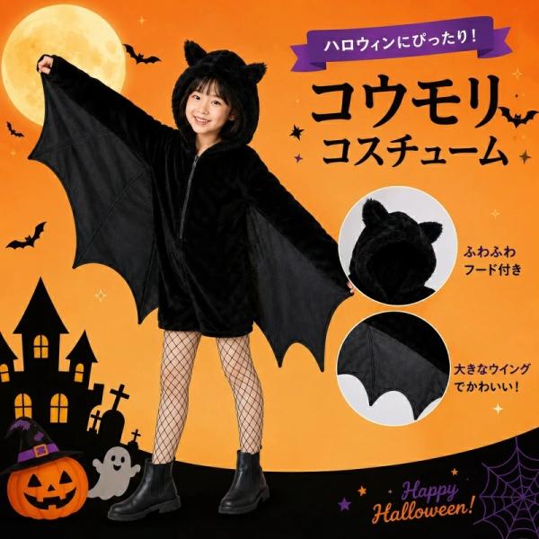 ハロウィン 衣装 悪魔 蝙蝠キッズ コウモリマント コウモリ服 子供 コスプレ 子供 男の子 女の子  パーティー ハロウィーン イベント 仮装 学園祭 演出