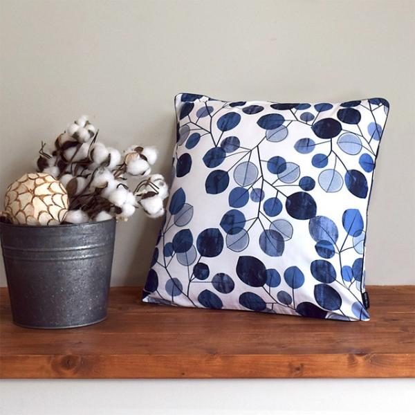 ネイビー クッションカバー 2枚 クッションカバー 2枚セット 綿100％ 45cm×45cm ネイビーリーフ 葉っぱ