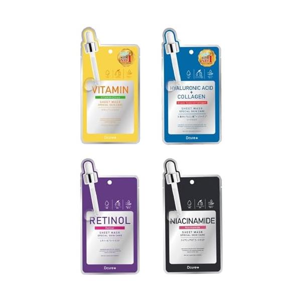 【4種セット】PICOMONTE ピコモンテ Dcure+ ディーキュア フェイスマスク 美容液シートマスク 27ml/枚 (4種各1枚（ビタミ