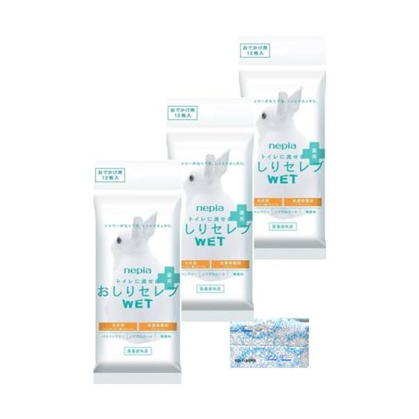 【薬用】ネピア おしりセレブＷＥＴ おでかけ用 無香料 12枚 × 3個セット オリジナルポケットティッシュ付き 携帯用 トイレに流せる