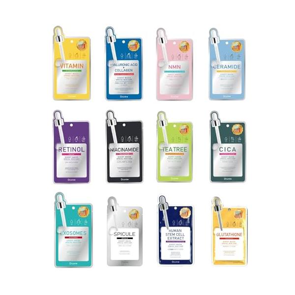 【12種セット】PICOMONTE ピコモンテ Dcure+ ディーキュア フェイスマスク 美容液シートマスク 27ml/枚 12種各1枚（ビタ