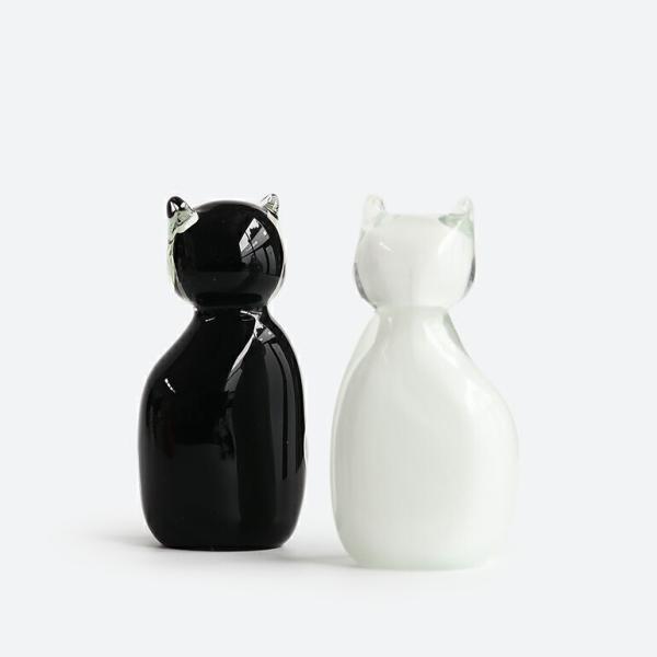 ネコ 猫 オブジェ ガラス 置物 ハンドメイド おしゃれ ギフト 白猫 黒猫 HERE ヒア Glass Objet Cat