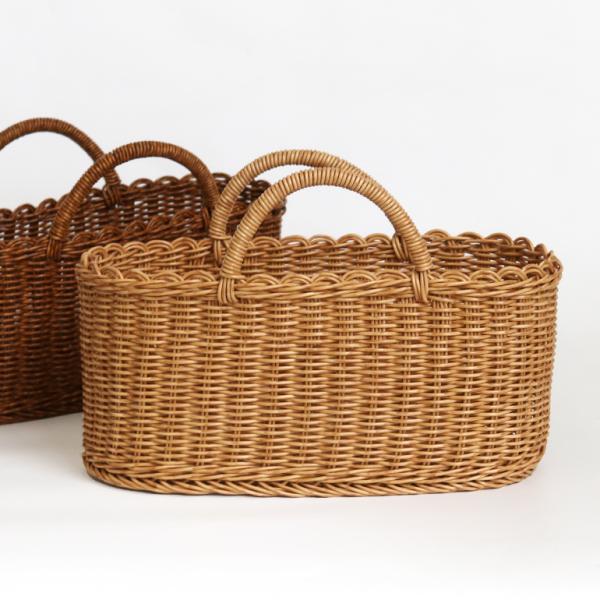 バスケット かご ラタン 樹脂 ハンドメイド 買い物かご 収納  ユティル オーバルハンドルバスケット Lサイズ
