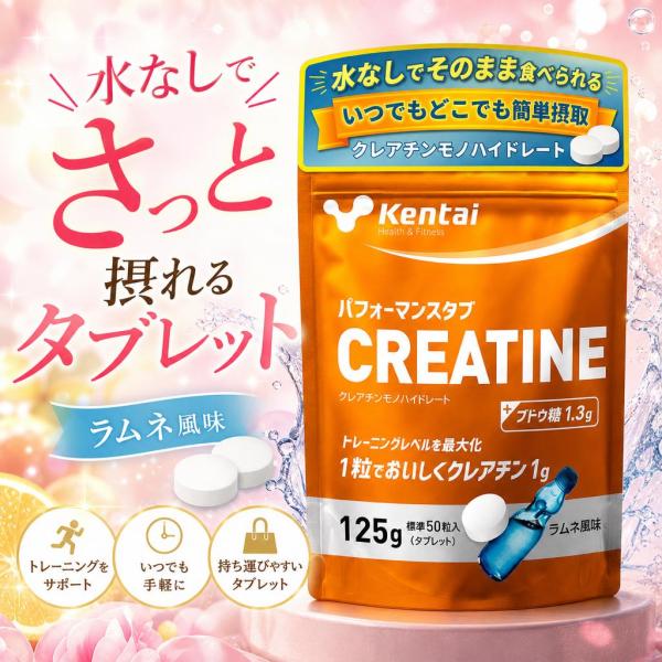 KENTAI パフォーマンスタブ クレアチン ラムネ風味 125g K6401 サプリメント