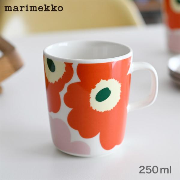 マリメッコ アジア限定 マグカップ 250ml ウニッコ オレンジレッド×ピンク marimekko Unikko おしゃれ かわいい 人気