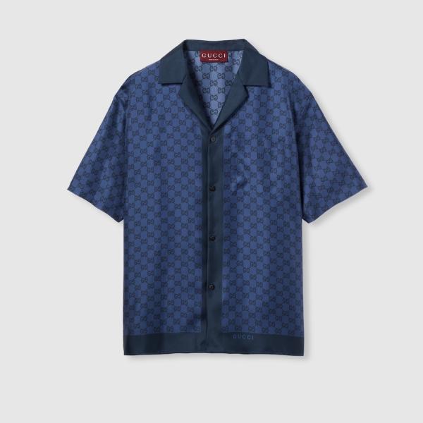 GUCCI（グッチ） メンズ プリント シルクツイル ボウリングシャツ