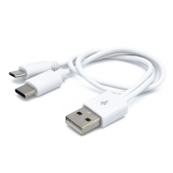 microUSB&amp;TypeC 2�䓯���[�d�Ή��P�[�u�� (�z���C�g) JSC-010WH �l�R�|�X�Ή�