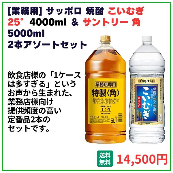 業務用 送料無料 サッポロ こいむぎ4000ml＋サントリー角 5000ml 各1本 飲食店 酒 仕入 通販