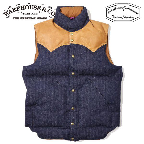 ウエアハウス×ロッキーマウンテン 2237 INDIGO HBT DOWN VEST インディゴヘリンボーンダウンベスト ROCKY MOUNTAIN WAREHOUSE 2025年新作