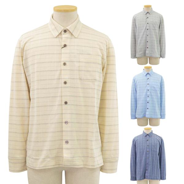 ジャガード マジックテープ ワンタッチ 長袖 前開き 全開 ニットシャツ シニアファッション 春夏 70代 80代 90代 高齢者 紳士服  介護 施設 デイサービス