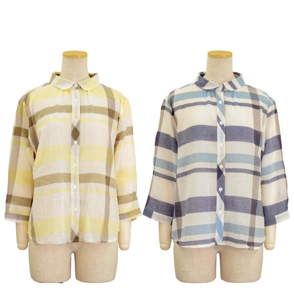 綿強撚 7分袖 ブラウス シャツ シニアファッション 春夏 トップス シニア 婦人 レディース 70代 80代 90代