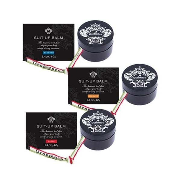 スーツアップバーム　azzurro・arancia・rosso　3種の香りから選べる3個セット【オロビアンコ】Orobianco 【送料】600円【容量】40g【サイズ（mm）】W59×H43×D59消臭成分のカキタンニン、ローズクリーン配...