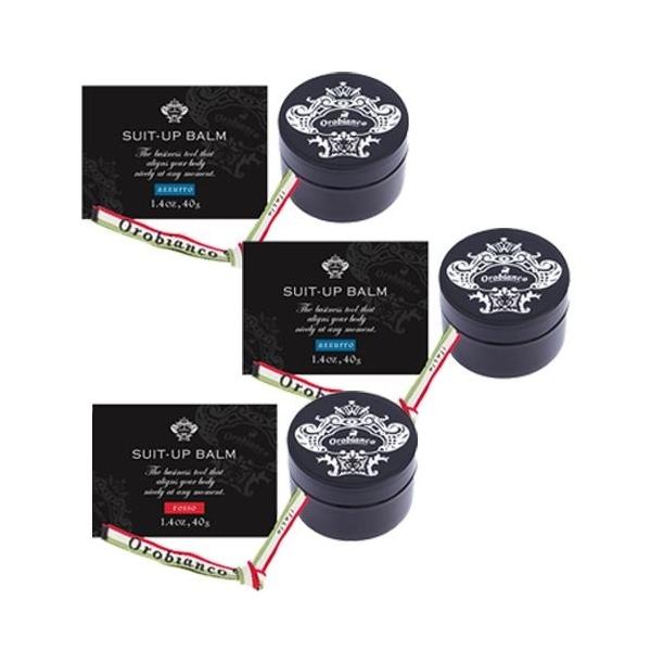 スーツアップバーム　azzurro×2・rosso　3種の香りから選べる3個セット【オロビアンコ】Orobianco 【送料】600円【容量】40g【サイズ（mm）】W59×H43×D59消臭成分のカキタンニン、ローズクリーン配合。爽やかで...