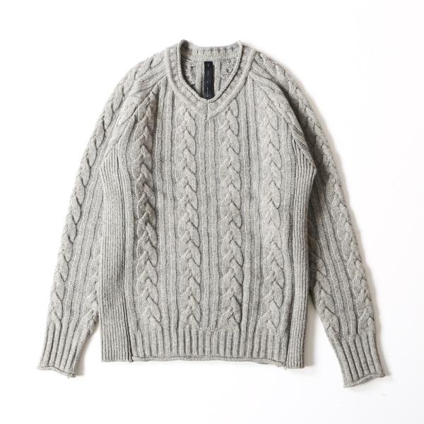 美品 wjk Vネック ウール ケーブルニット セーター Lサイズ グレー wjk 【wjk/ダブルジェーケー】plating cable knit V/N / Vネック